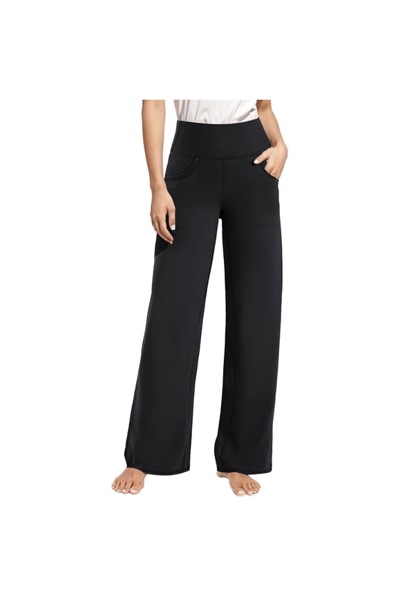 Women Straight Leg Yoga Pants Wide Leg Sweatpants With Pockets Stretch For Casual Petite Tall 2025 Black，S