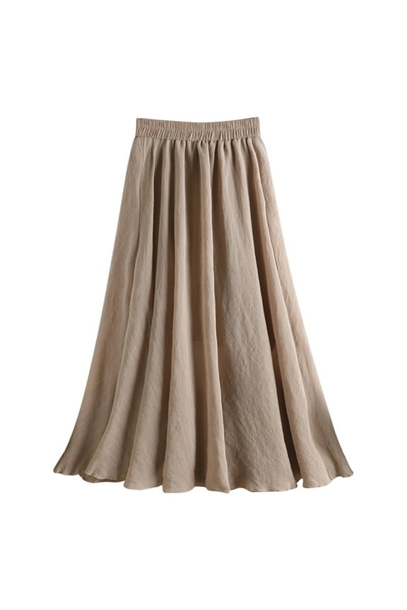 Women Summer High Waisted Long Skirts For Women Mid Length A Line Loose Elastic Belt Casual Daily Wear Skirt Khaki,M