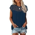 thumbnail image 1 of PMVFHDE Women Summer Short Sleeve Lace T Shirt Cool Comfortable Solid Color Fashion Top Summer Tops For Women Dark Blue, 1 of 4