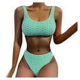 thumbnail image 1 of PMVFHDE Women Swimsuits Solid Color High Waist Lace Up Bikini Set Two Piece Bathing Suit Green,L, 1 of 7