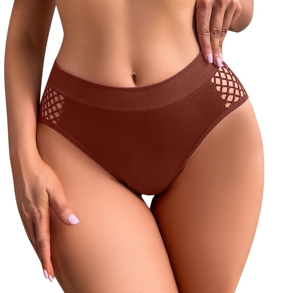 PMVFHDE No Show Briefs Seamless Lifting Low Waist Breathable Womens Underwear Solid Color With Hollow Design Brown,M