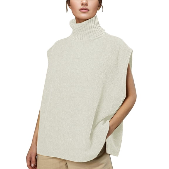 PMVFHDE Women Turtleneck Sleeveless Sweater Fashionable Casual Pullover Womens Tops For Autumn Winter Wear White,M