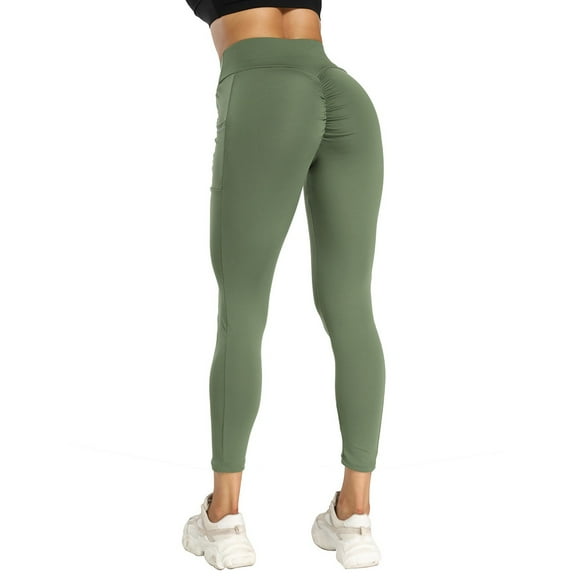 PMVFHDE Women Workout Leggings With Pockets High Waist For Yoga Sports Running Lift Supportive Fit Army Greenï¼L
