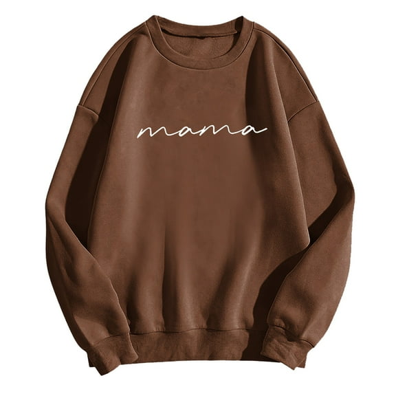 PMVFHDE Women's 2025 Letter Graphic Street Style Crewneck Sweatshirt, Fashion Long Sleeve Pullover Top Brown,S