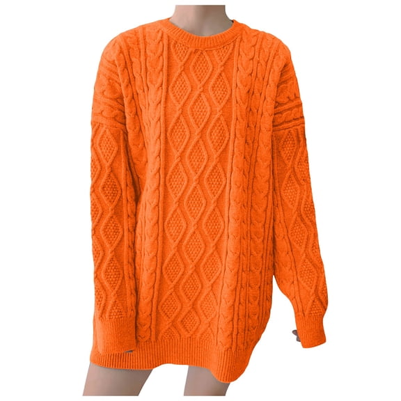 PMVFHDE Women's 2025 Loose Lazy Knit Sweater Top Casual Round Neck Long Sleeve Solid Pullover Plus Size Mid Long Thickened Daily Versatile Coat sweaters for women Yellow，A