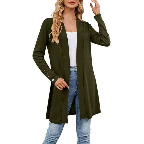 PMVFHDE Women's Autumn Winter Elegant Solid Color Button Loose Long Sleeve Cardigan Casual Green,XXL