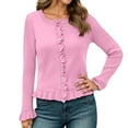 thumbnail image 1 of PMVFHDE Women's Autumn Winter Fashion Layered Detail Knit Ruffle Trim Cardigan Top Pink,M, 1 of 6