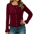 thumbnail image 1 of PMVFHDE Women's Autumn Winter Fashion Layered Detail Knit Ruffle Trim Cardigan Top ,L, 1 of 6