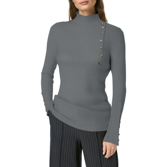 PMVFHDE Women's Autumn Winter Warm Solid Color Half Turtleneck Button Down Sweater Top womens sweaters Grey，XL