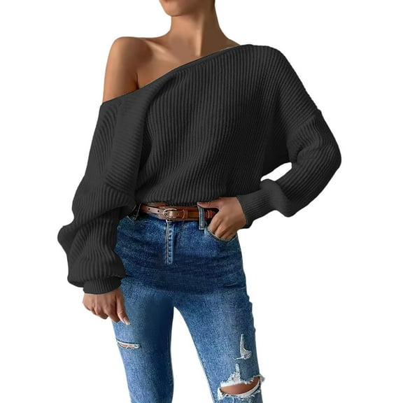 PMVFHDE Women's Backless Sweater Long Sleeved Knit Sweater Solid Color Design Off Shoulder Modern Hollow Out Back Womens Tops Black,XL