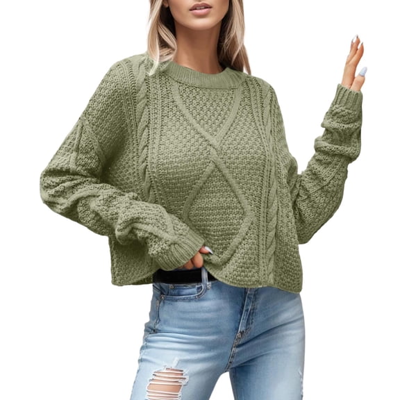 PMVFHDE Women's Button Rope Knit Loose Thick Needle Pullover Plus Size Sweater Solid Color Twisted Yarn Sweater Women Green,M