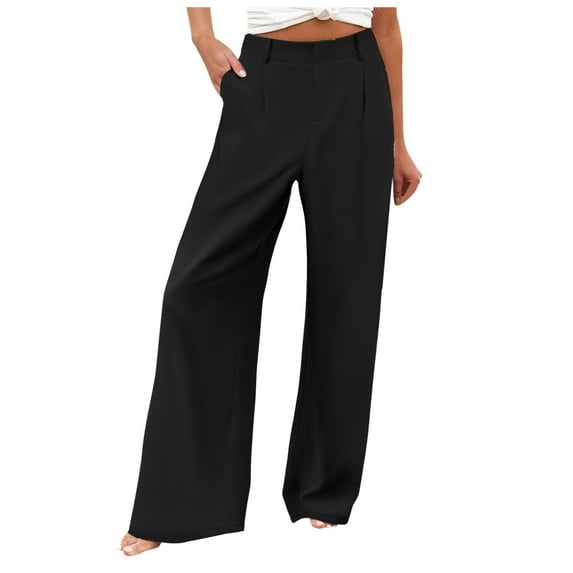 PMVFHDE Women's Casual High Waist Straight Leg Pants Solid Color Comfortable Versatile Trousers Black,M
