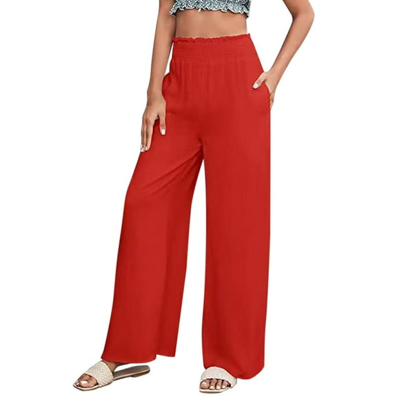 PMVFHDE Women's Casual High Waist Wide Leg Pants Straight Leg Relaxed Fit Comfortable Everyday Trousers RD1,M