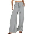 thumbnail image 1 of PMVFHDE Women's Casual High Waist Wide Leg Pants Tie Waist Comfortable Flowy Palazzo Style Trousers Grey,S, 1 of 5