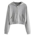 thumbnail image 1 of PMVFHDE Women's Casual Hooded Zipper Sweatshirt Long Sleeve Pocket Blouse Top Grey，XL, 1 of 6