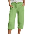 thumbnail image 1 of PMVFHDE Women's Casual Solid Color Capri Pants Drawstring Elastic Waist with Pockets Athletic Sport Pants Green,XXL, 1 of 5