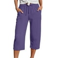 thumbnail image 1 of PMVFHDE Women's Casual Solid Color Capri Pants Drawstring Elastic Waist with Pockets Athletic Sport Pants Light Purple,S, 1 of 5