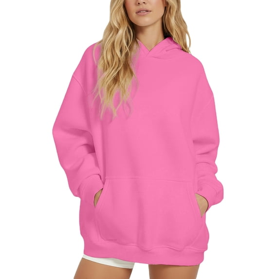 PMVFHDE Women's Casual Solid Color Pullover Hoodie Sweatshirt Jacket for Everyday Wear Hot Pink,XL