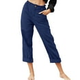 thumbnail image 1 of PMVFHDE Women's Casual Straight Leg Pants Elastic Waist with Side Pockets Zipper Detail Pull On Trousers Navy,M, 1 of 8