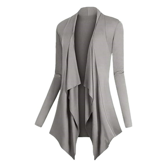 PMVFHDE Women's Casual Versatile Spring Autumn Solid Color Long Sleeve Irregular Hem Cardigan Fitted GY2,XXL