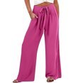 thumbnail image 1 of PMVFHDE Women's Casual Wide Leg Palazzo Pants High Waist Flowy Lightweight Comfortable Beach Trousers Hot Pink,M, 1 of 4