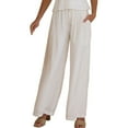 thumbnail image 1 of PMVFHDE Women's Casual Wide Leg Pants Solid Color Elastic Waist Comfortable Relaxed Fit Palazzo Trousers White,XXL, 1 of 7