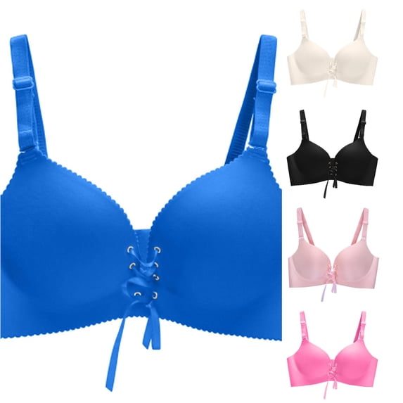 PMVFHDE Women's Comfortable Breathable Smooth Lace Pullover Bra with Converged Cups and Adjustable Straps for Daily Wear Blue - 90