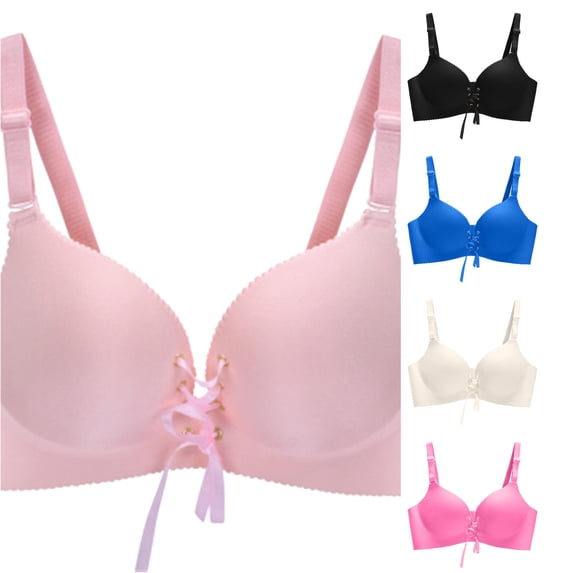 PMVFHDE Women's Comfortable Breathable Smooth Lace Pullover Bra with Converged Cups and Adjustable Straps for Daily Wear Pink - 80