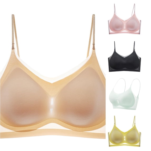 PMVFHDE Women's Comfortable Thin Silk Back Seamless Sagging Sports Bra Beige - XXXXL
