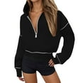 thumbnail image 1 of PMVFHDE Women's Cropped Semi Zip Pullover Hoodie, Short Long Sleeve Casual Comfort Fit Sporty Top Black，XXXL, 1 of 5