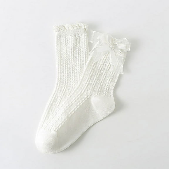 PMVFHDE Women's Cute Lolita Ruffle Double Bow Mid-Calf Socks, Fashionable Socks for Parties, Adorable Design for Events, Comfortable Fit WH1