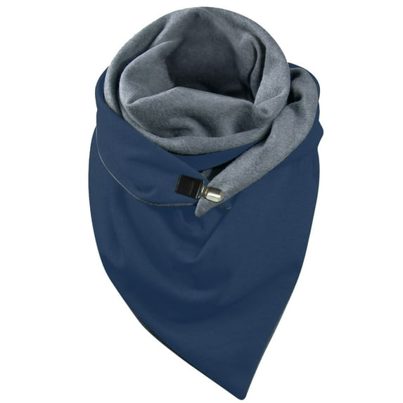 PMVFHDE Women's Double Layer Snap Closure Triangle Scarf for Fall and Winter, Solid Color Warm Wrap for Women, Fashionable High Neck Style Scarf for Cold Weather Navy