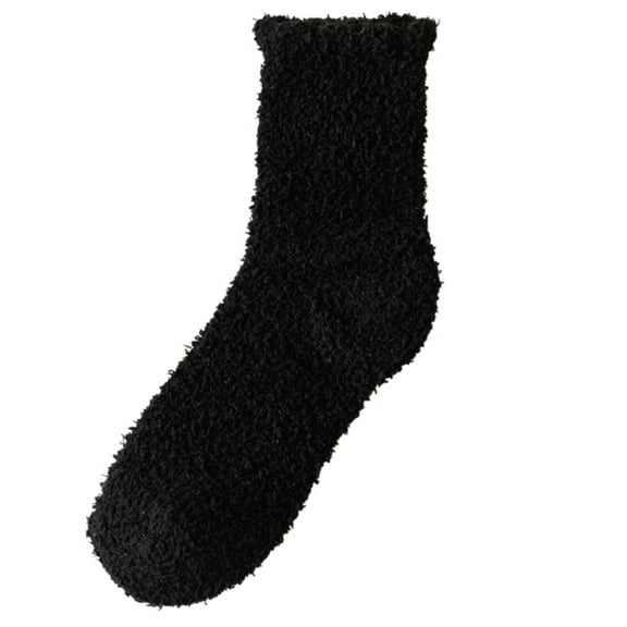 PMVFHDE Women's Fall Winter Lined Thick Warm Long Sleep Socks, High Home Floor Solid Color Socks, Cozy Socks for Indoor Comfort Black,One Size
