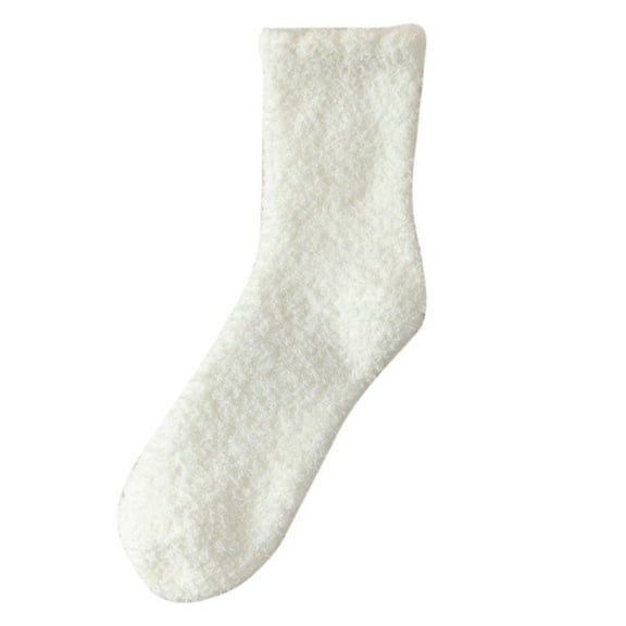 PMVFHDE Women's Fall Winter Lined Thick Warm Long Sleep Socks, High Home Floor Solid Color Socks, Cozy Socks for Indoor Comfort White,One Size
