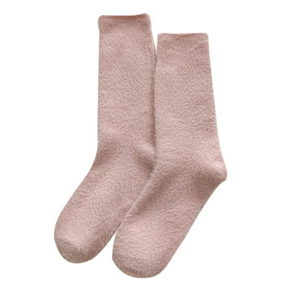 PMVFHDE Women's Fall Winter Solid Color Lined Thick Socks, Warm Home Floor Sleep Socks, Cozy Mid-Calf Socks for Postpartum and Relaxing at Home Watermelon Red,One Size
