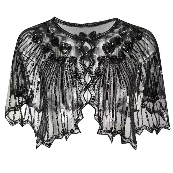 PMVFHDE Women's Fashion Solid Color Evening Dress Sequin Wrap Women's Party Banquet Lace Cardigan Black,One Size