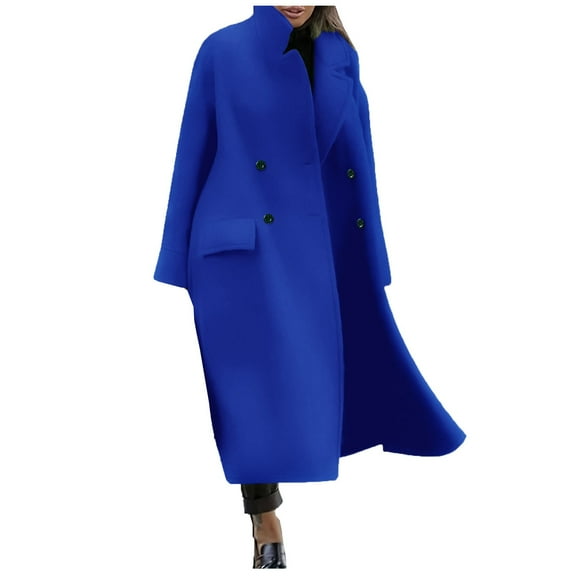 PMVFHDE Women's Fashion Solid Color Loose Wool Blend Coat Warm Commute Elegant Long Length Coat Coat Blue,M