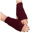 thumbnail image 1 of PMVFHDE Women's Fingerless Knit Gloves Winter Warm Arm Gloves, Soft Stretchy Wrist Hand Comfort for Cold Weather Wine，One Size, 1 of 2
