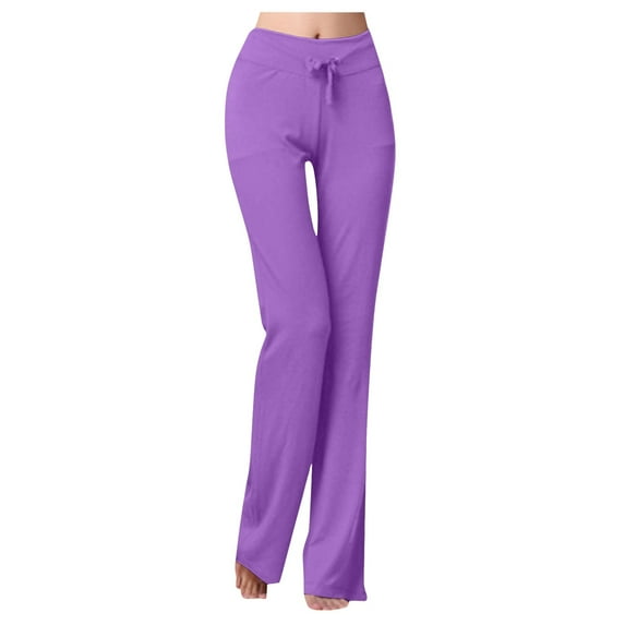 PMVFHDE Women's Flared Leg Yoga Pants Solid Color Bootcut Workout Pants Relaxed Fit Stretchy Comfortable Trousers Purple，L