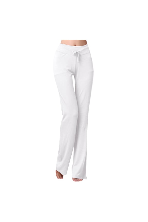 Women's Flared Leg Yoga Pants Solid Color Bootcut Workout Pants Relaxed Fit Stretchy Comfortable Trousers White，L