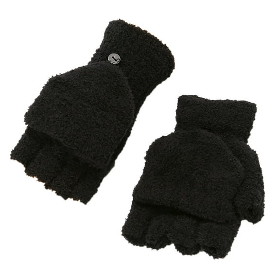PMVFHDE Women's Flip Cover Gloves with Cozy Inner, Men's Half Finger Open Design Soft Comfortable Knit Gloves Black,One Size