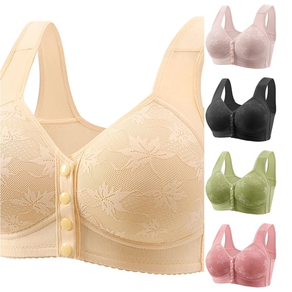 PMVFHDE Women's Front Buckle Bra Soft Wire-Free Wide Shoulder Strap Vest Style Comfortable Daily Wear Lightweight Breathable Full Coverage Supportive Seamless Design For Casual Light Yellow - 38
