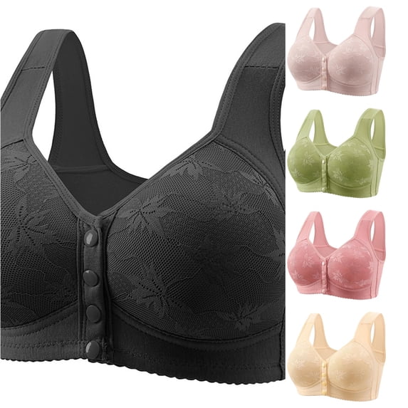 PMVFHDE Women's Front Buckle Bra Soft Wire-Free Wide Shoulder Strap Vest Style Comfortable Daily Wear Lightweight Breathable Full Coverage Supportive Seamless Design For Casual Black - 50