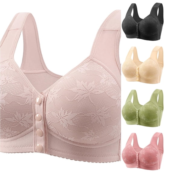 PMVFHDE Women's Front Buckle Bra Soft Wire-Free Wide Shoulder Strap Vest Style Comfortable Daily Wear Lightweight Breathable Full Coverage Supportive Seamless Design For Casual Light Pink - 50