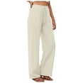 thumbnail image 1 of PMVFHDE Women's High Waist Straight Leg Pants Drawstring Elastic Waist with Pockets Minimalist Casual Comfortable Trousers Beige，L, 1 of 7