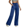 thumbnail image 1 of PMVFHDE Women's High Waist Wide Leg Sport Pants Flowy Drapery Relaxed Fit Outdoor Running Athletic Comfortable Trousers Navy，M, 1 of 6