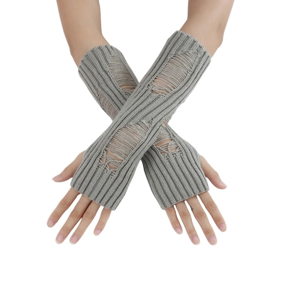 PMVFHDE Women's Hole Pattern Openwork Knit Arm Sleeves Mid-Long Fingerless Fashion Knit Arm Warmers Grey,One Size