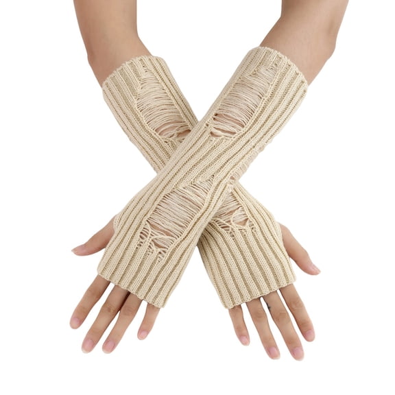 PMVFHDE Women's Hole Pattern Openwork Knit Arm Sleeves Mid-Long Fingerless Fashion Knit Arm Warmers Yellow,One Size