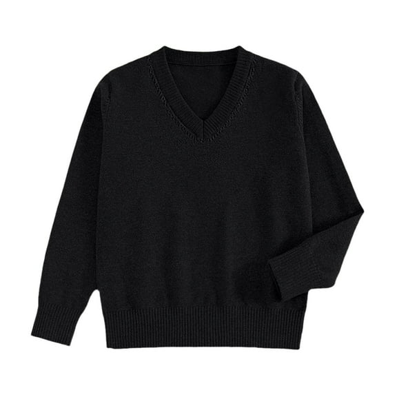 PMVFHDE Women's Knitted V-Neck Pullover Sweater Fall Winter Solid Color Daily Versatile Long Sleeve Tops Black,XXXL