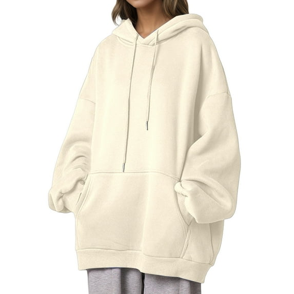 PMVFHDE Women's Korean Style Cozy Brushed Pullover Hoodie, Oversized Pocket Casual Comfort Sweatshirt Light Yellow,XXL